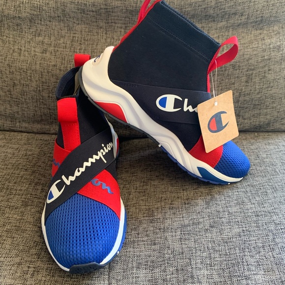 CHAMPION LEGEND CROSSOVER BIG KIDS' HIGH-TOP SHOES, SIMPLY GREY/BLUE/RED - Picture 1 of 10
